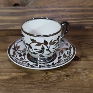 Myott Old Silver Lustre 1505F Teacup and Saucer Set Made in England Art Deco